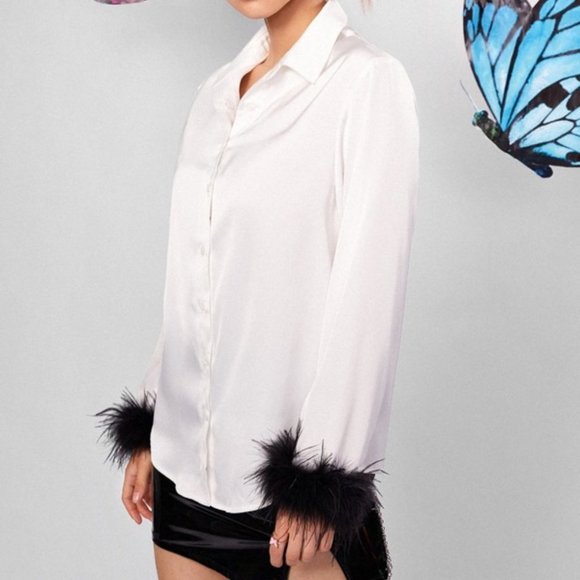 Statement Maker Fuzzy feather Cuff Blouse - Picture 5 of 6